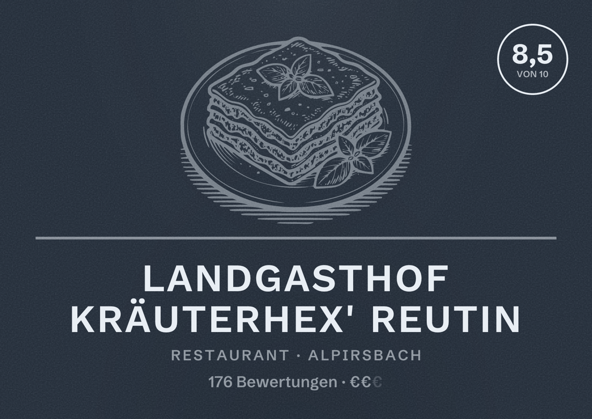 Illustriertes Poster von Landgasthof Kräuterhex' Reutin, Restaurant in Alpirsbach: Bewertung 8,5 von 10 aus 176 Bewertungen, Preisniveau €€