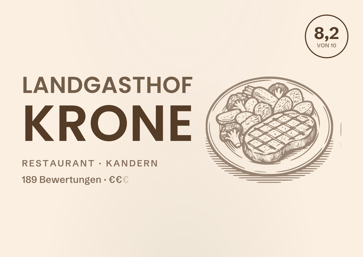 Illustriertes Poster von Landgasthof Krone, Restaurant in Kandern: Bewertung 8,2 von 10 aus 189 Bewertungen, Preisniveau €€