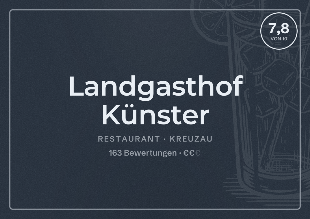 Illustriertes Poster von Landgasthof Künster, Restaurant in Kreuzau: Bewertung 7,8 von 10 aus 163 Bewertungen, Preisniveau €€