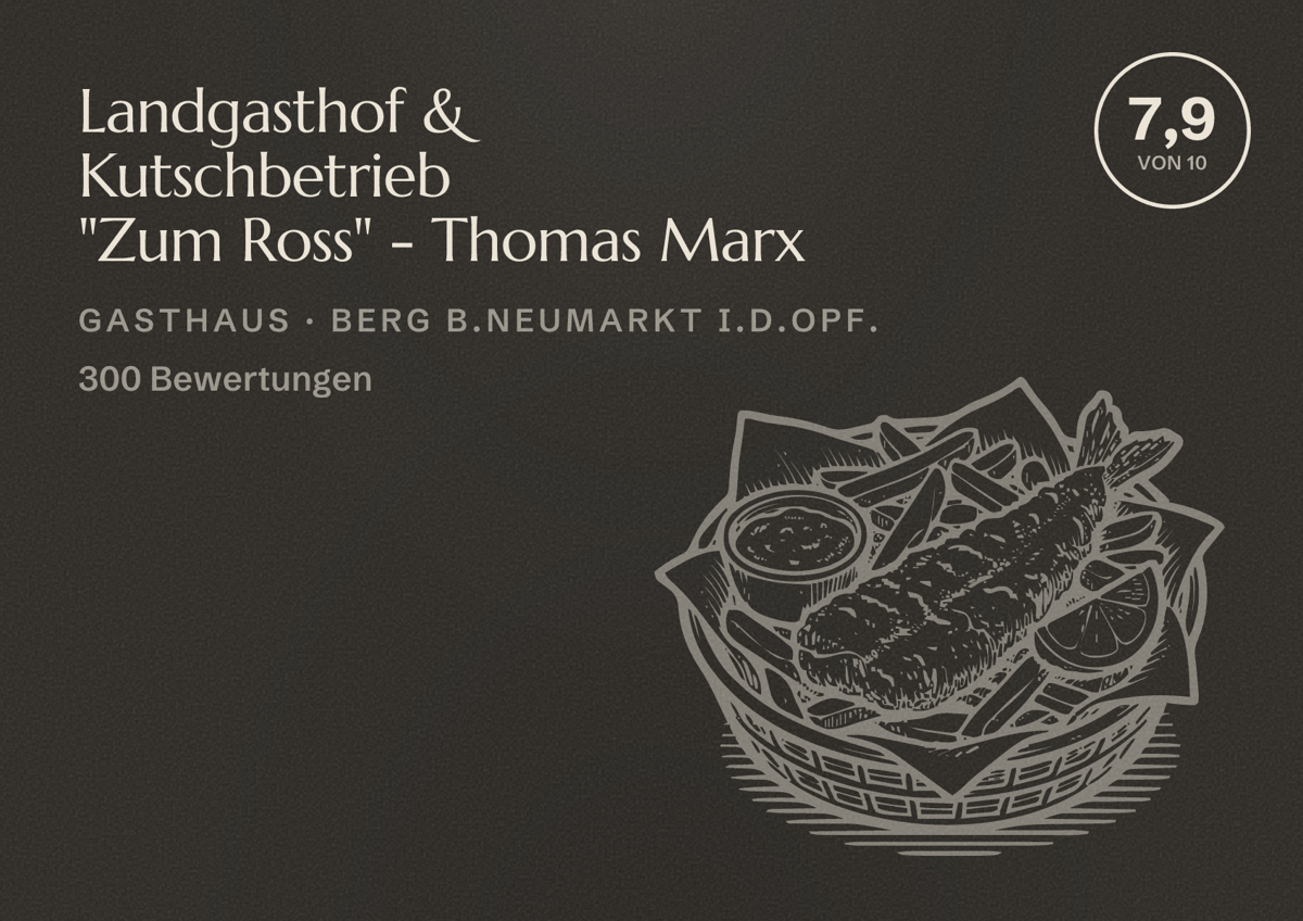 Illustriertes Poster von Landgasthof & Kutschbetrieb "Zum Ross" - Thomas Marx, Gasthaus in Berg b.Neumarkt i.d.OPf.: Bewertung 7,9 von 10 aus 300 Bewertungen