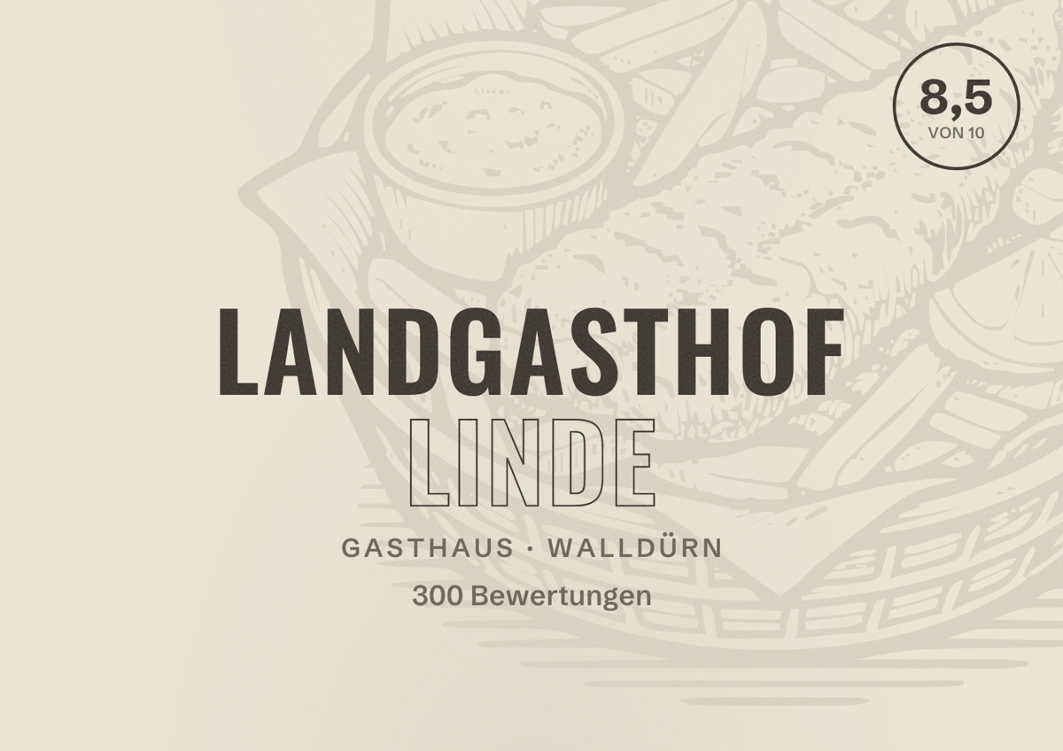 Illustriertes Poster von Landgasthof Linde, Gasthaus in Walldürn: Bewertung 8,5 von 10 aus 300 Bewertungen