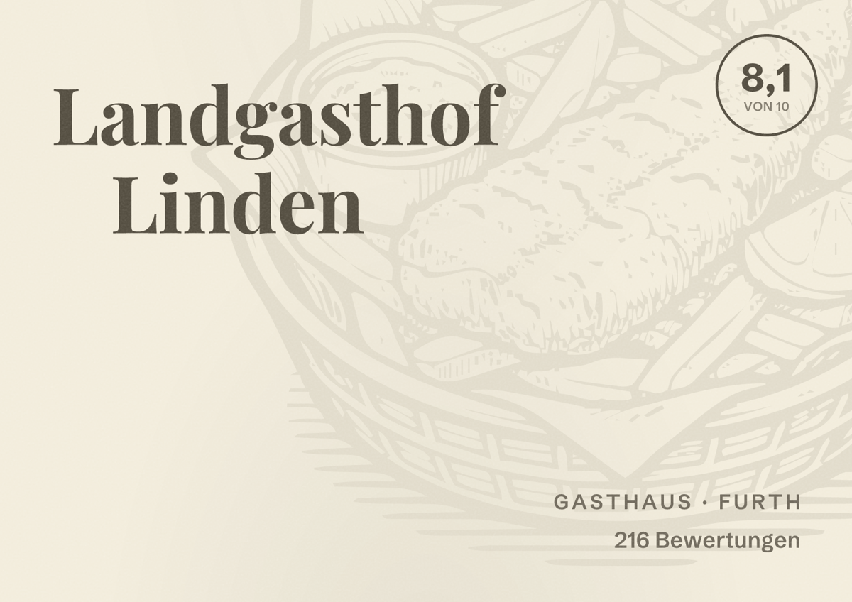 Illustriertes Poster von Landgasthof Linden, Gasthaus in Furth: Bewertung 8,1 von 10 aus 216 Bewertungen