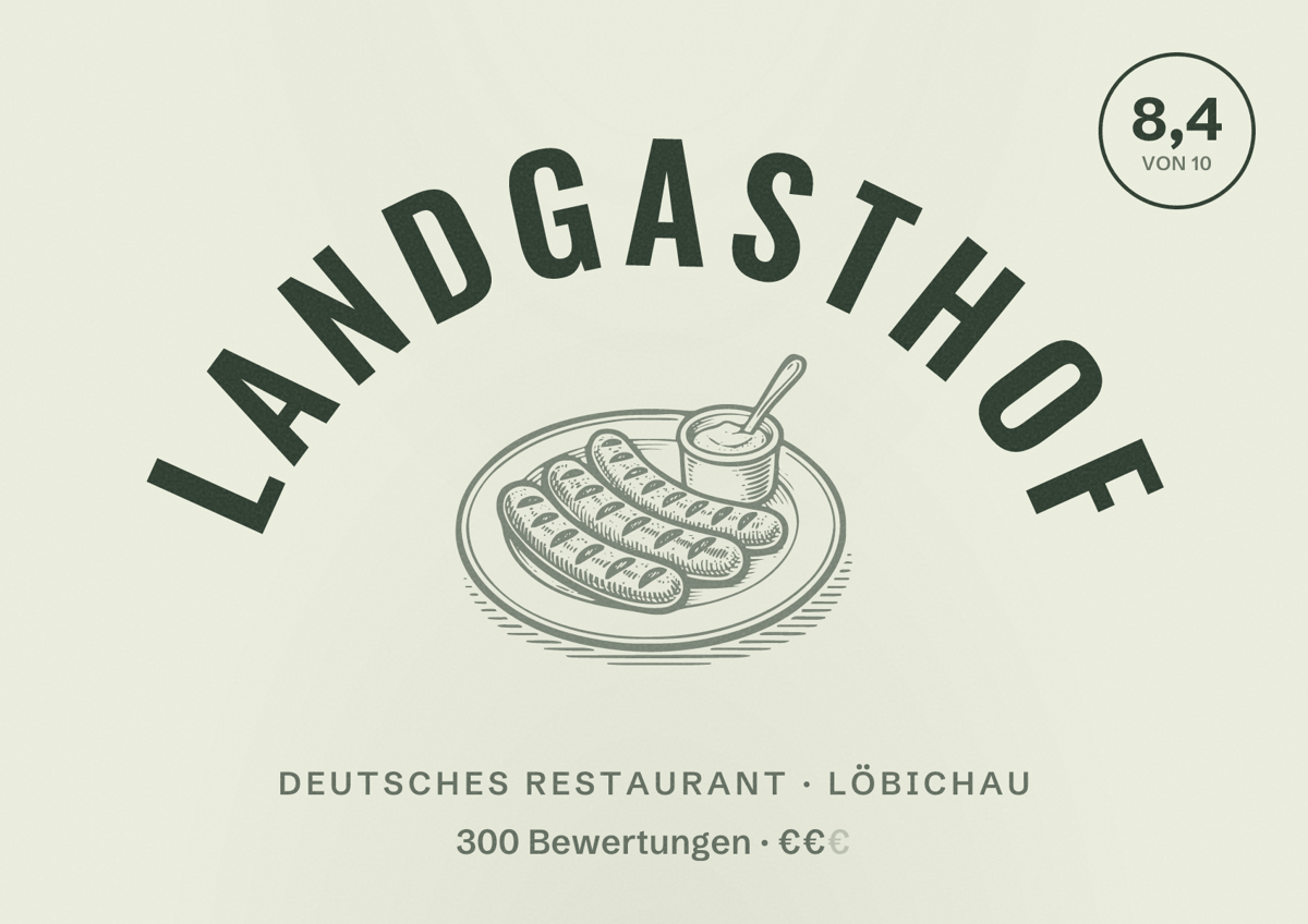 Illustriertes Poster von Landgasthof, Deutsches Restaurant in Löbichau: Bewertung 8,4 von 10 aus 300 Bewertungen, Preisniveau €€
