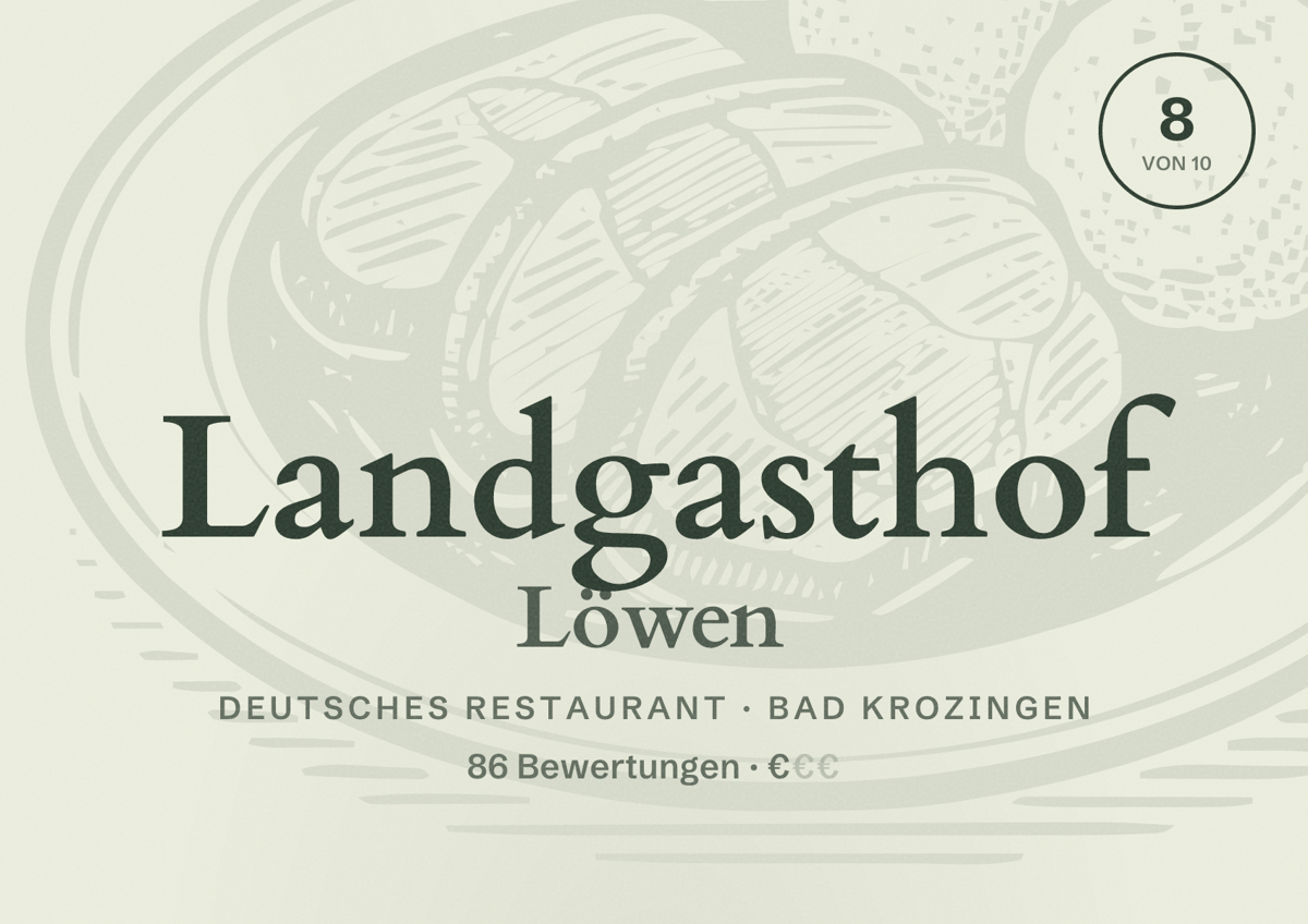 Illustriertes Poster von Landgasthof Löwen, Deutsches Restaurant in Bad Krozingen: Bewertung 8 von 10 aus 86 Bewertungen, Preisniveau €