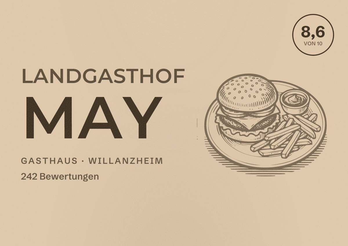 Illustriertes Poster von Landgasthof May, Gasthaus in Willanzheim: Bewertung 8,6 von 10 aus 242 Bewertungen