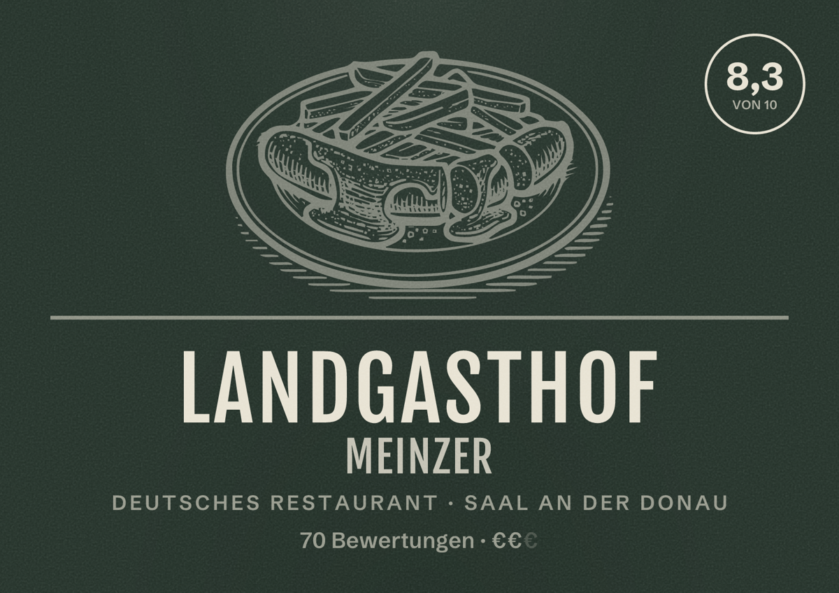 Illustriertes Poster von Landgasthof Meinzer, Deutsches Restaurant in Saal an der Donau: Bewertung 8,3 von 10 aus 70 Bewertungen, Preisniveau €€