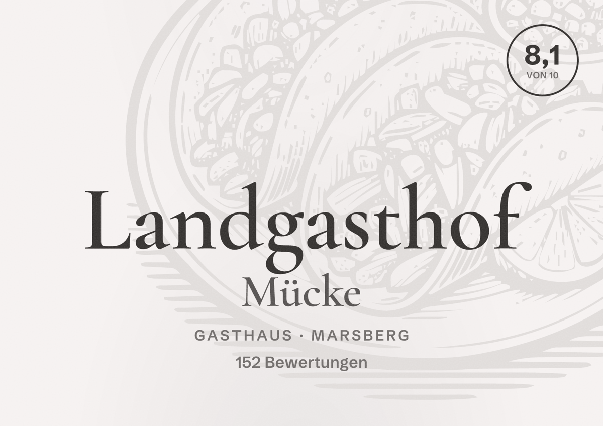 Illustriertes Poster von Landgasthof Mücke, Gasthaus in Marsberg: Bewertung 8,1 von 10 aus 152 Bewertungen