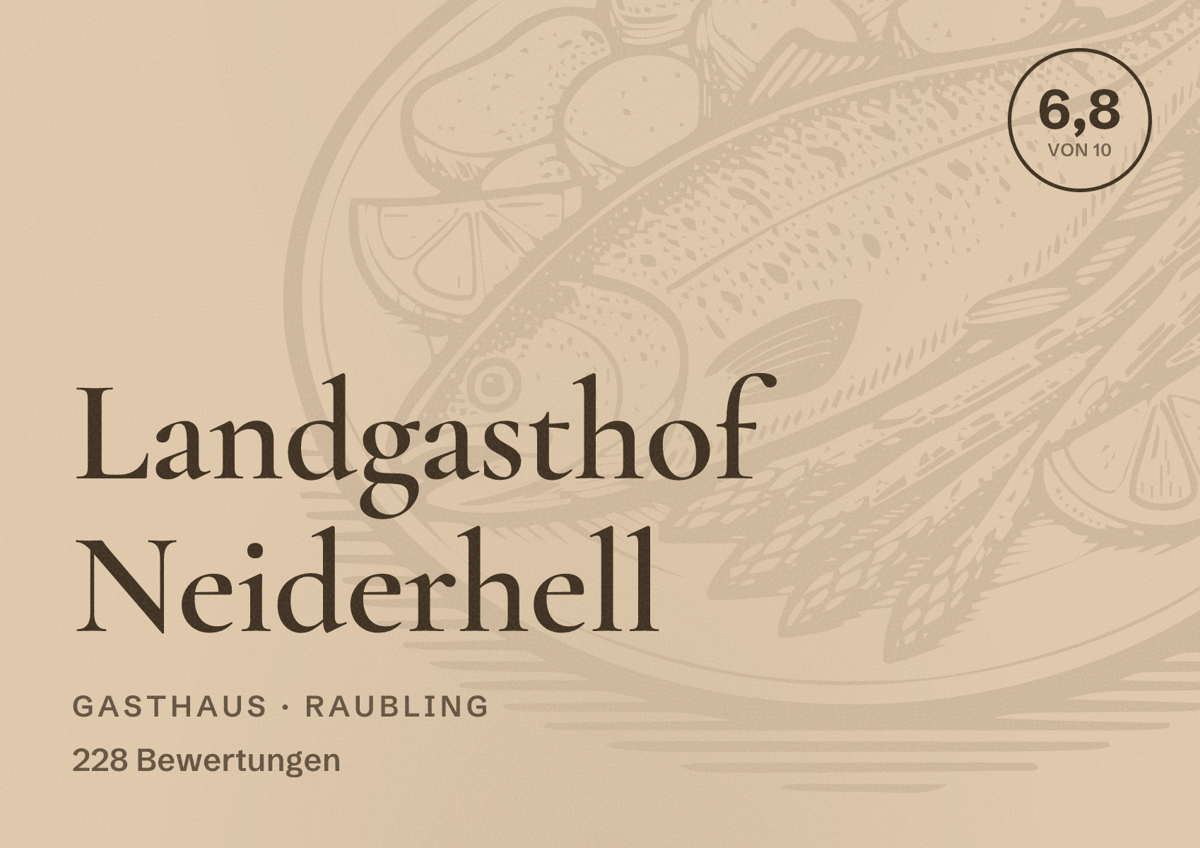 Illustriertes Poster von Landgasthof Neiderhell, Gasthaus in Raubling: Bewertung 6,8 von 10 aus 228 Bewertungen