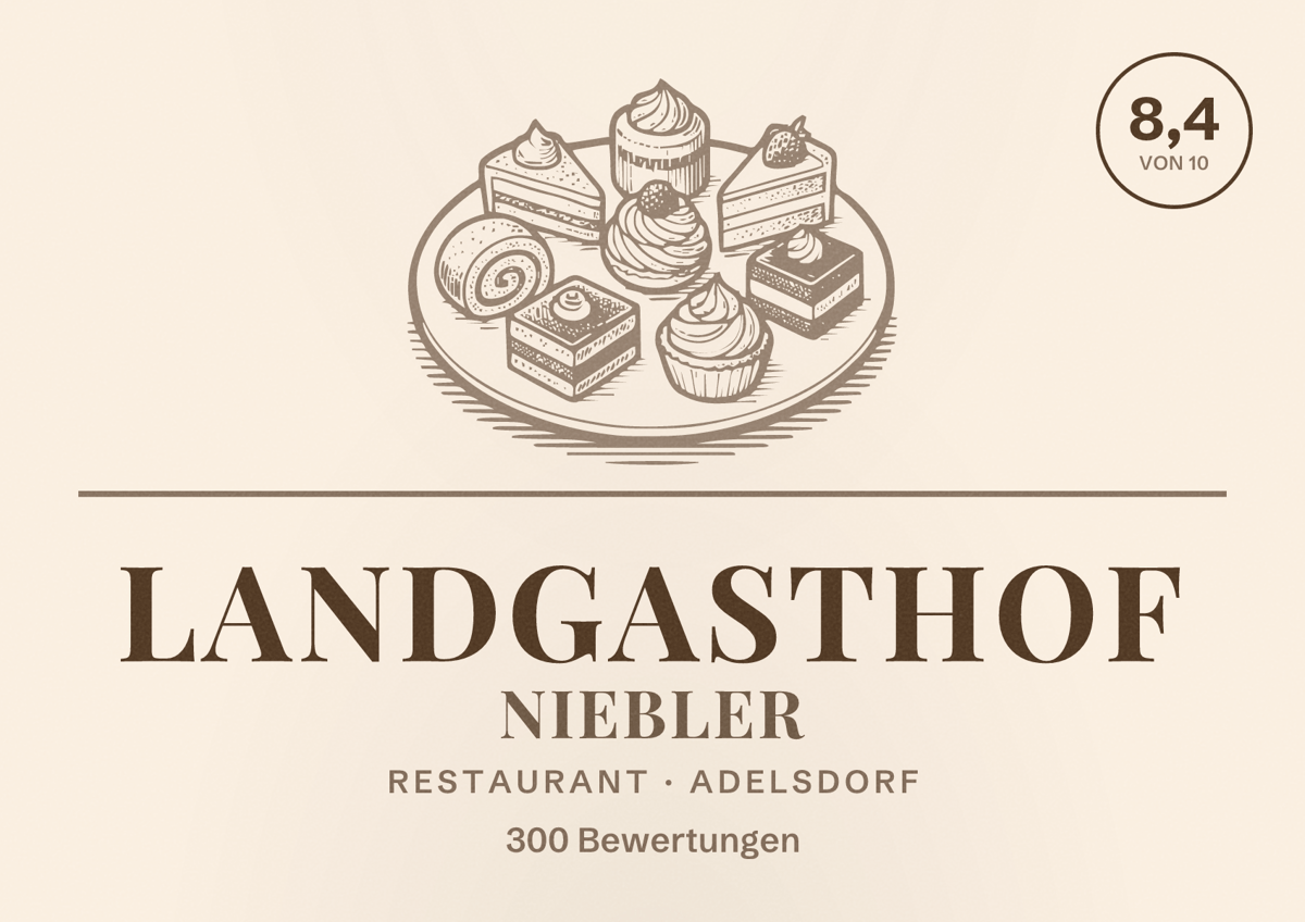 Illustriertes Poster von Landgasthof Niebler, Restaurant in Adelsdorf: Bewertung 8,4 von 10 aus 300 Bewertungen