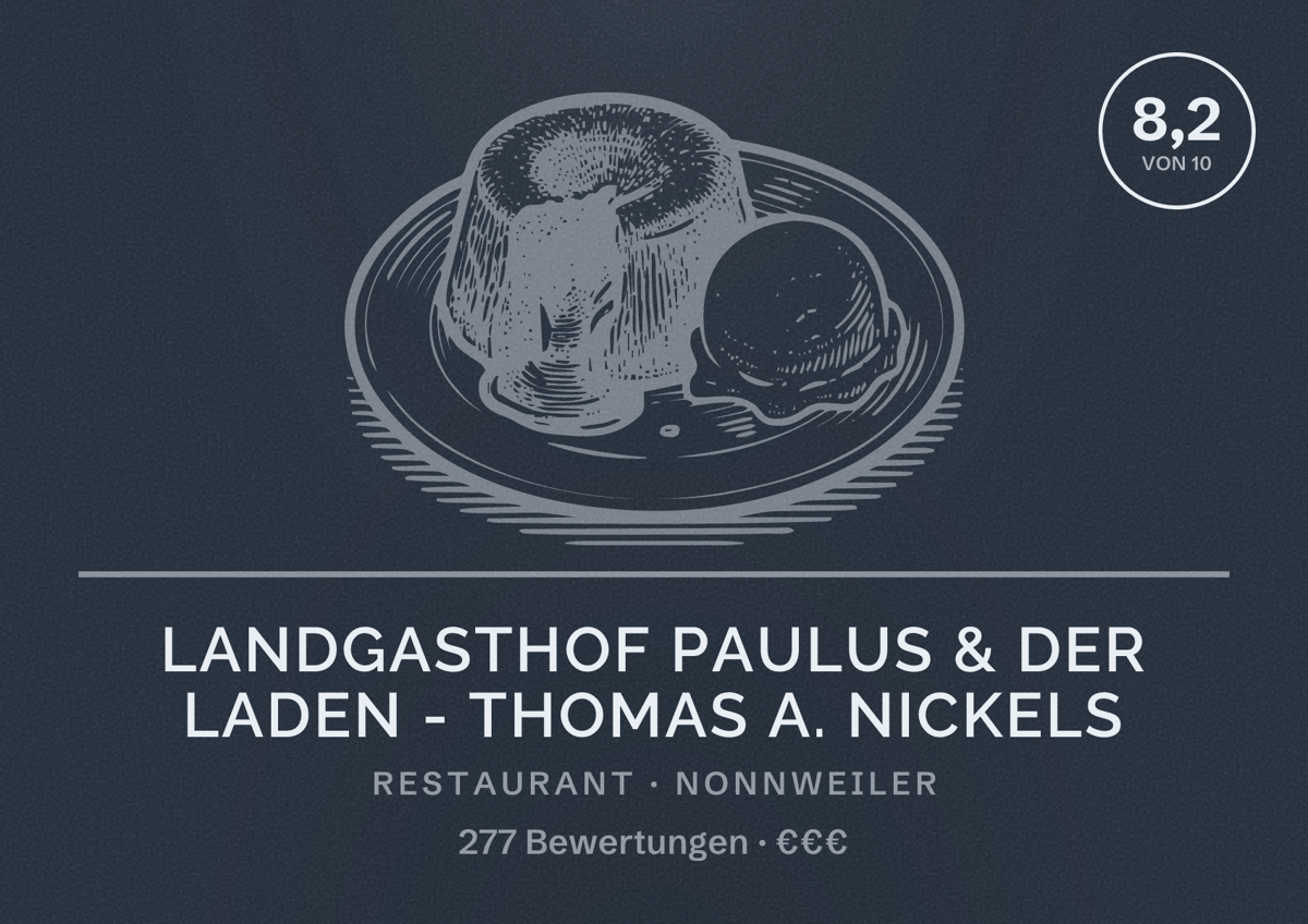 Illustriertes Poster von LANDGASTHOF PAULUS & DER LADEN - Thomas A. Nickels, Restaurant in Nonnweiler: Bewertung 8,2 von 10 aus 277 Bewertungen, Preisniveau €€€