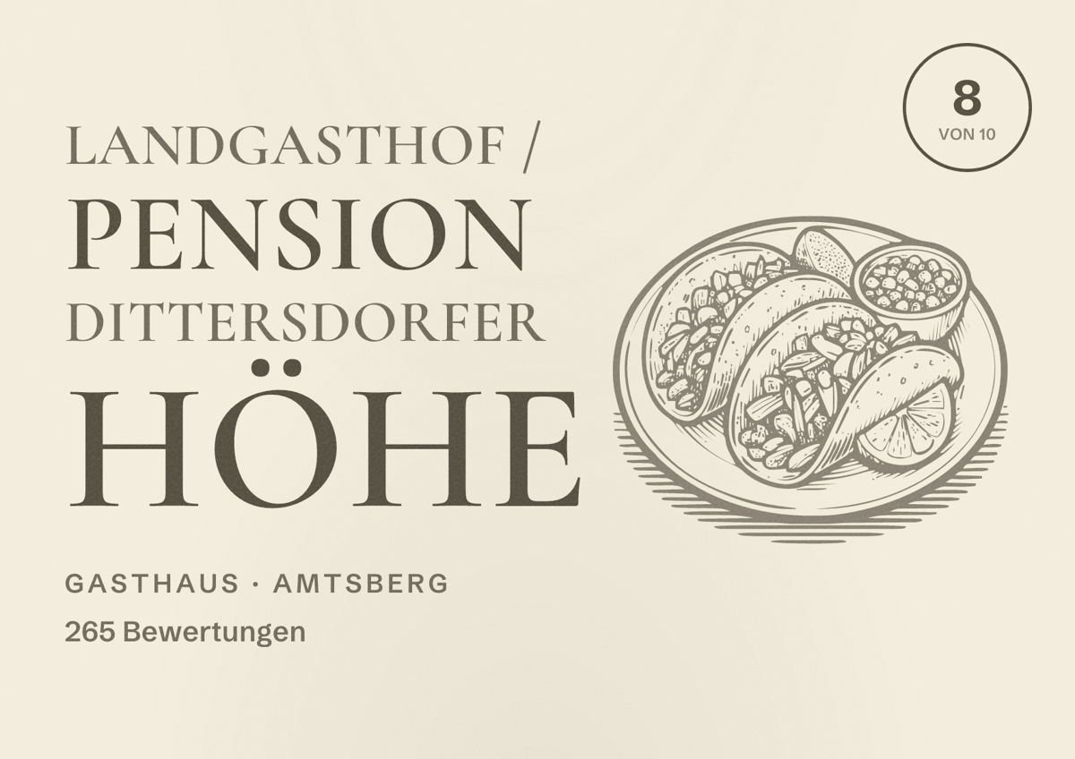 Illustriertes Poster von Landgasthof / Pension Dittersdorfer Höhe, Gasthaus in Amtsberg: Bewertung 8 von 10 aus 265 Bewertungen
