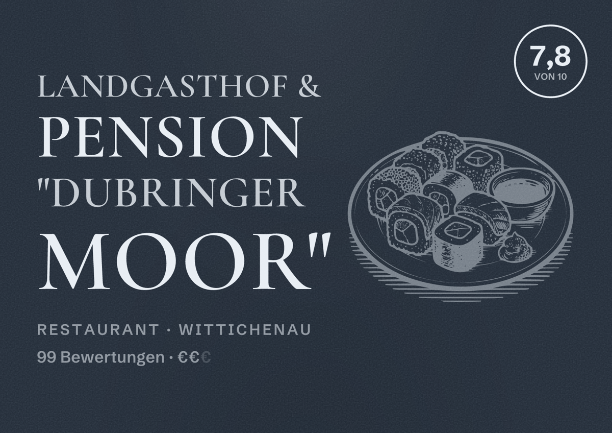 Illustriertes Poster von Landgasthof & Pension "Dubringer Moor", Restaurant in Wittichenau: Bewertung 7,8 von 10 aus 99 Bewertungen, Preisniveau €€