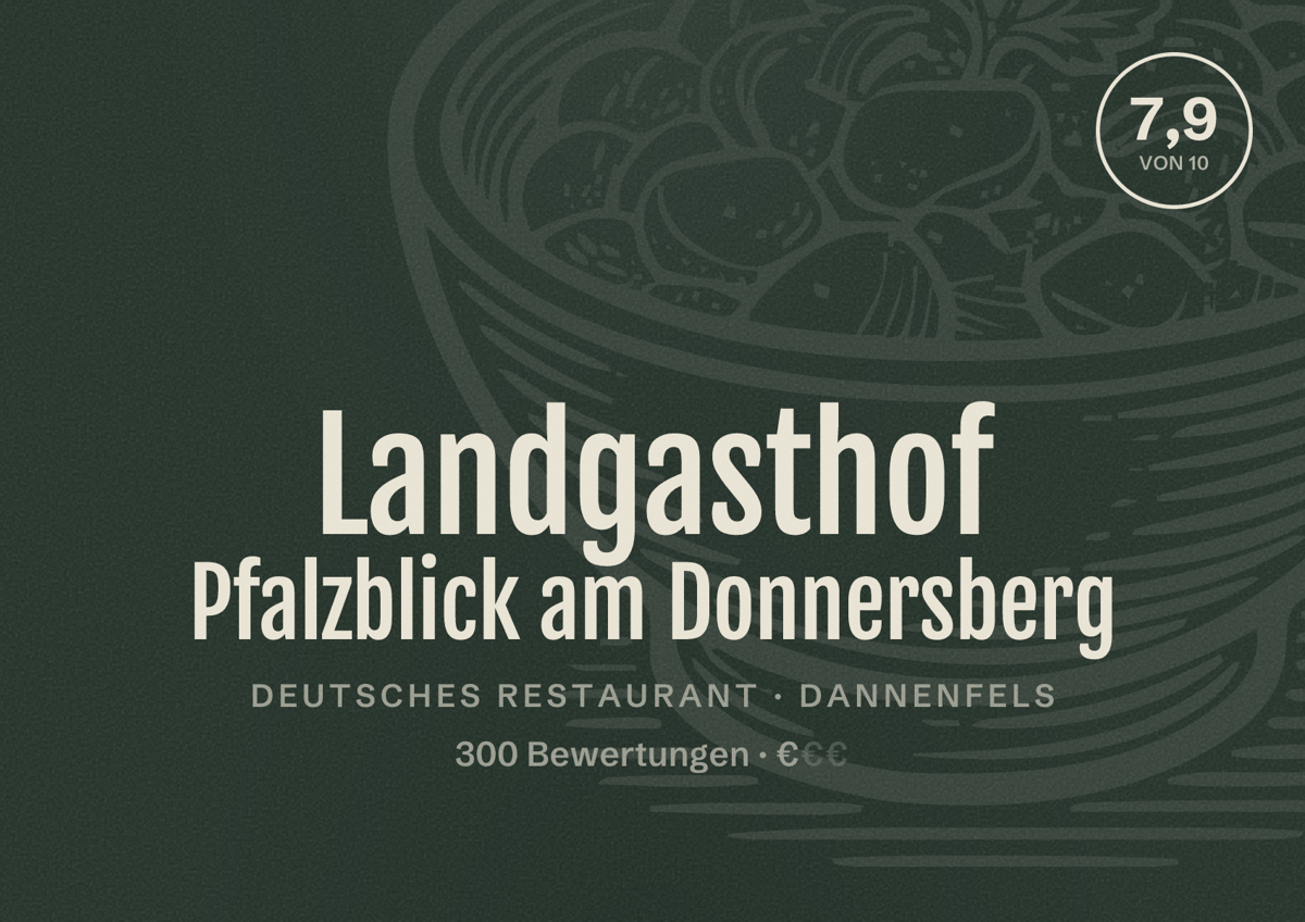 Illustriertes Poster von Landgasthof Pfalzblick am Donnersberg, Deutsches Restaurant in Dannenfels: Bewertung 7,9 von 10 aus 300 Bewertungen, Preisniveau €