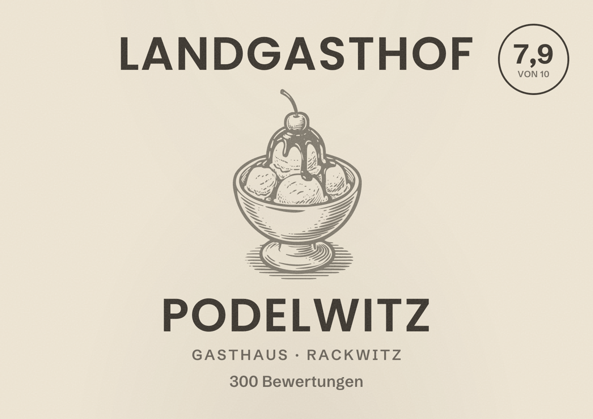 Illustriertes Poster von Landgasthof Podelwitz, Gasthaus in Rackwitz: Bewertung 7,9 von 10 aus 300 Bewertungen