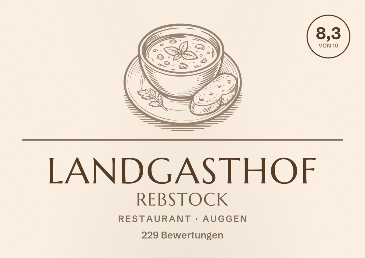 Illustriertes Poster von Landgasthof Rebstock, Restaurant in Auggen: Bewertung 8,3 von 10 aus 229 Bewertungen