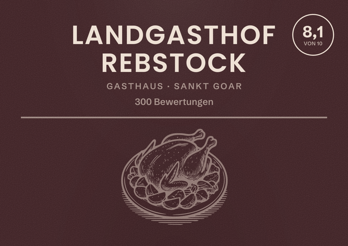 Illustriertes Poster von Landgasthof Rebstock, Gasthaus in Sankt Goar: Bewertung 8,1 von 10 aus 300 Bewertungen