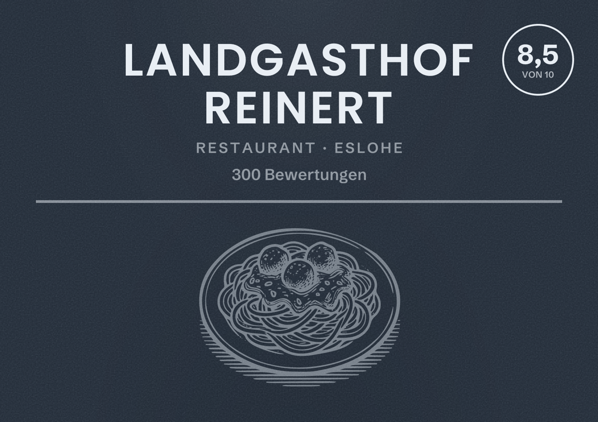 Illustriertes Poster von Landgasthof Reinert, Restaurant in Eslohe: Bewertung 8,5 von 10 aus 300 Bewertungen