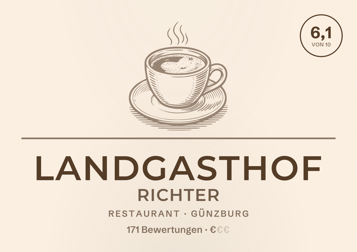 Illustriertes Poster von Landgasthof Richter, Restaurant in Günzburg: Bewertung 6,1 von 10 aus 171 Bewertungen, Preisniveau €