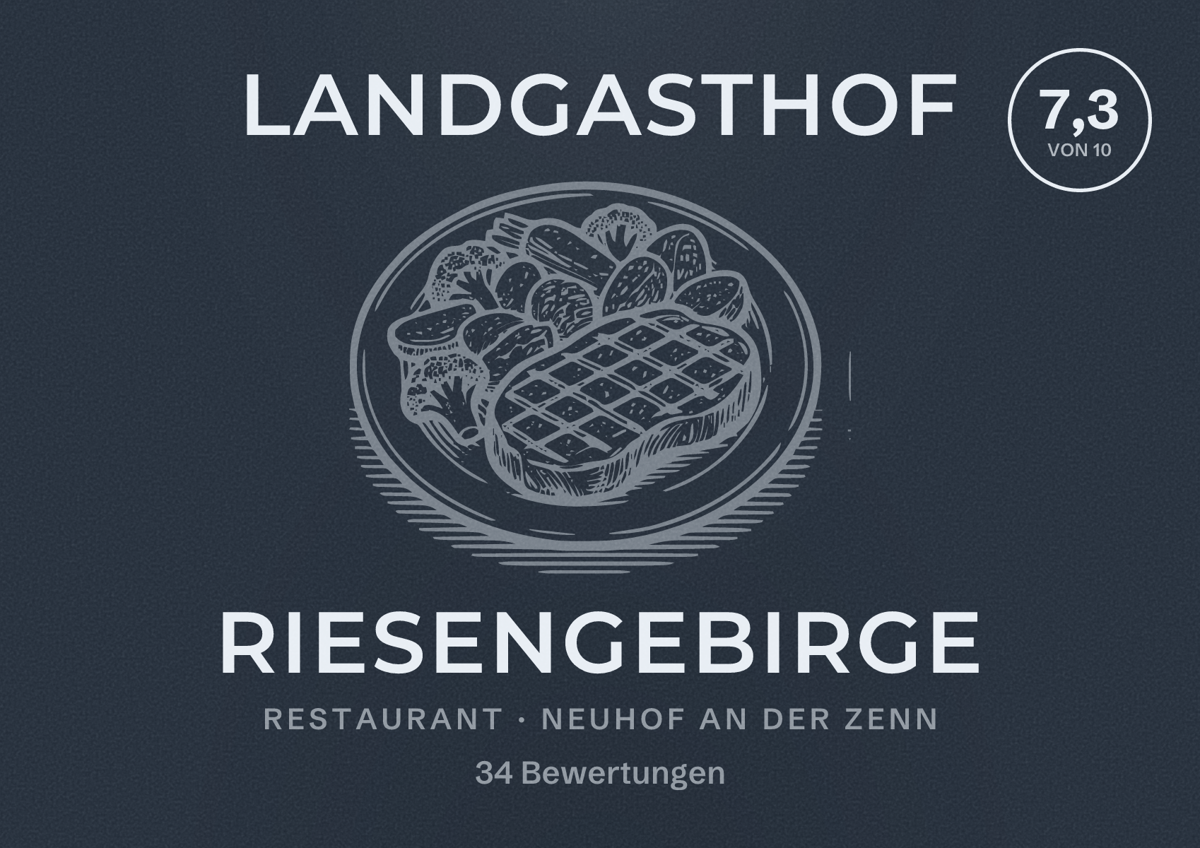 Illustriertes Poster von Landgasthof Riesengebirge, Restaurant in Neuhof an der Zenn: Bewertung 7,3 von 10 aus 34 Bewertungen