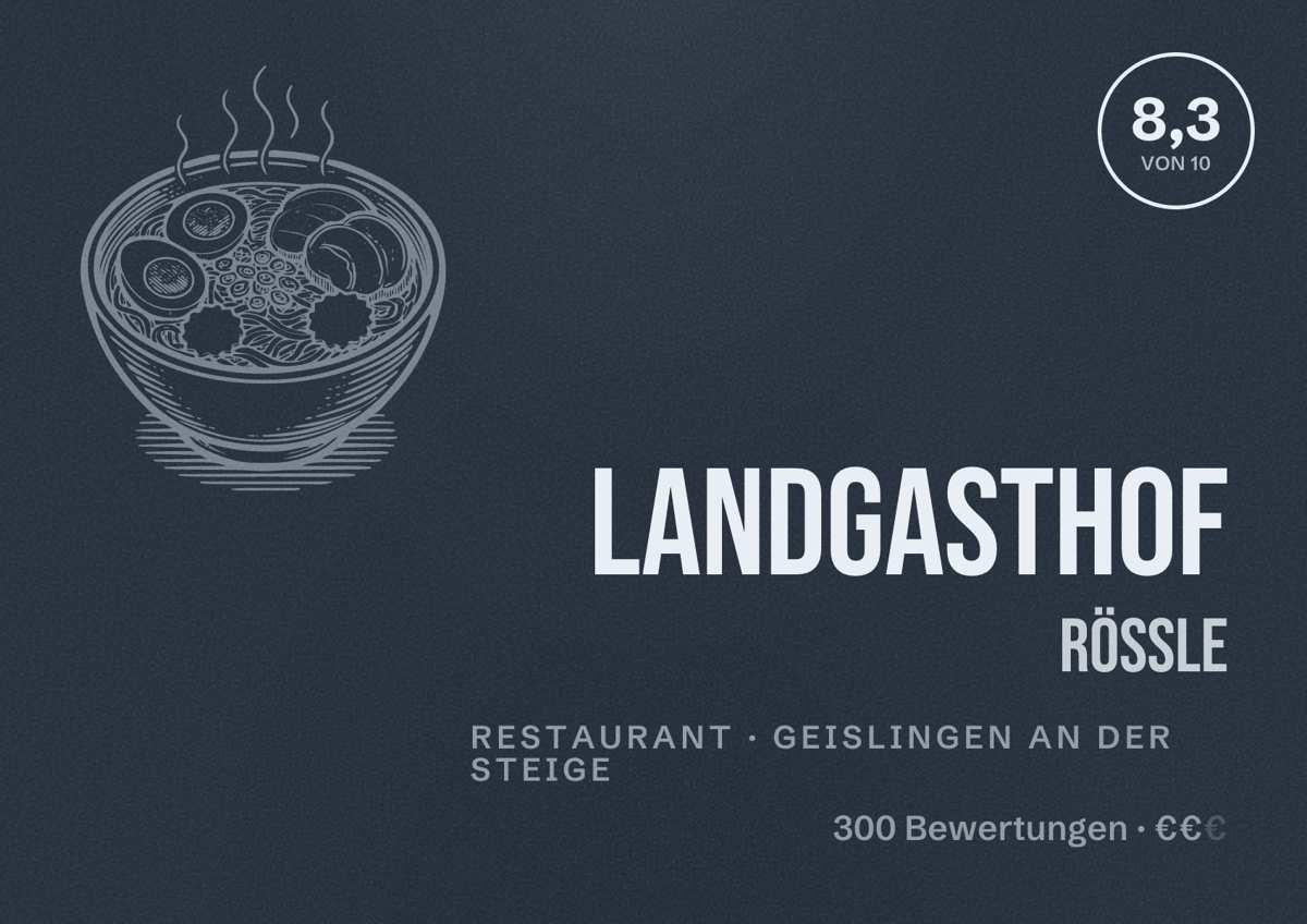 Illustriertes Poster von Landgasthof Rössle, Restaurant in Geislingen an der Steige: Bewertung 8,3 von 10 aus 300 Bewertungen, Preisniveau €€