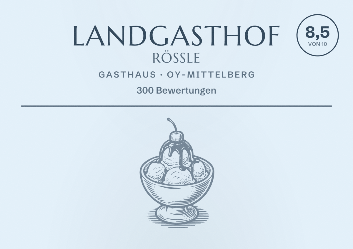 Illustriertes Poster von Landgasthof Rössle, Gasthaus in Oy-Mittelberg: Bewertung 8,5 von 10 aus 300 Bewertungen