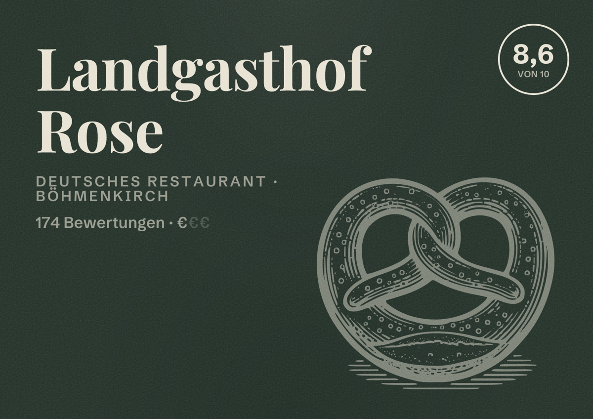 Illustriertes Poster von Landgasthof Rose, Deutsches Restaurant in Böhmenkirch: Bewertung 8,6 von 10 aus 174 Bewertungen, Preisniveau €