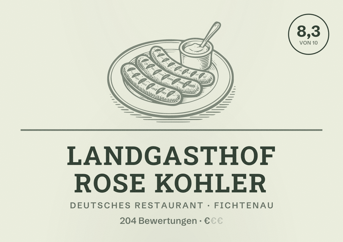 Illustriertes Poster von Landgasthof Rose Kohler, Deutsches Restaurant in Fichtenau: Bewertung 8,3 von 10 aus 204 Bewertungen, Preisniveau €