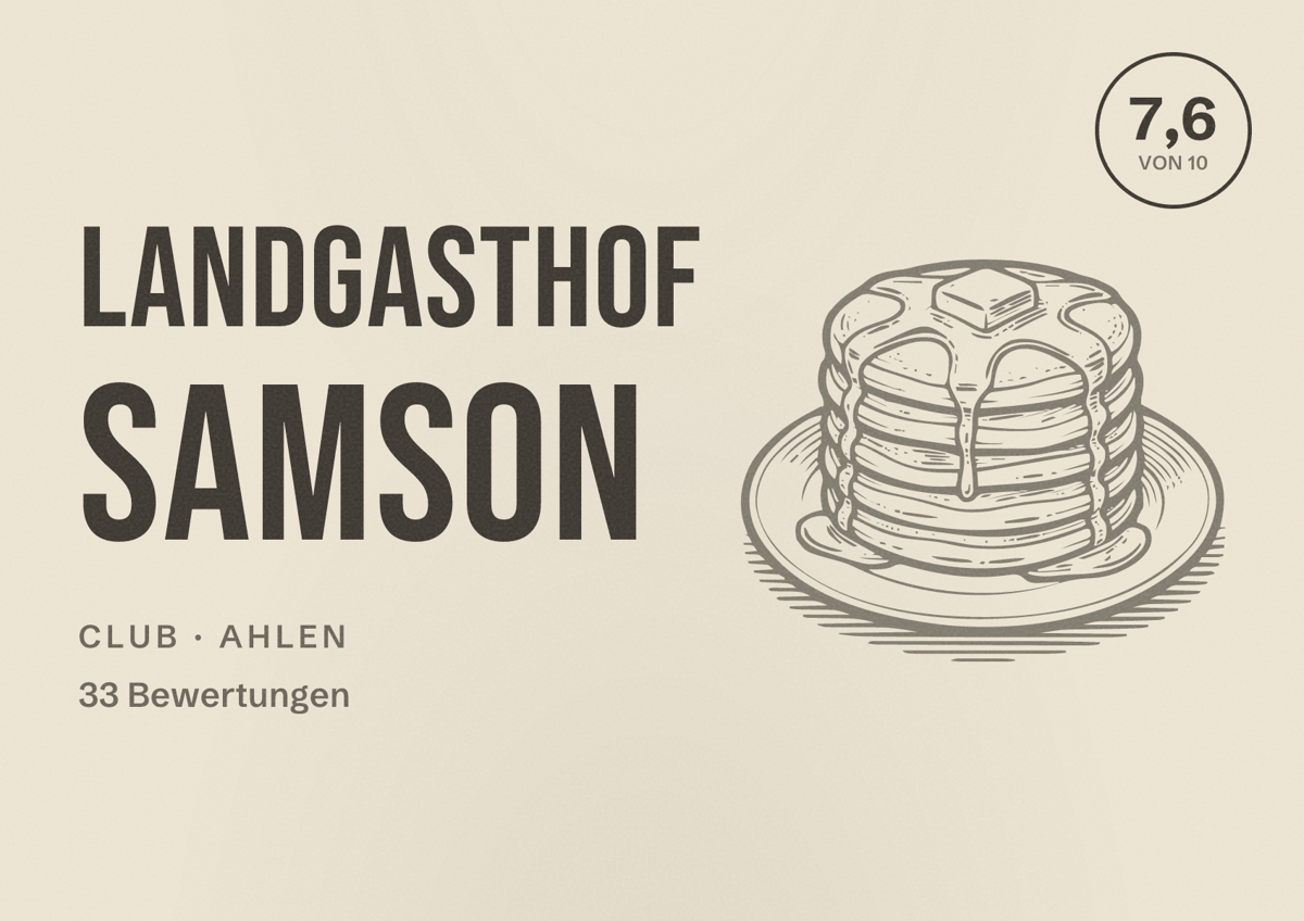 Illustriertes Poster von Landgasthof Samson, Club in Ahlen: Bewertung 7,6 von 10 aus 33 Bewertungen