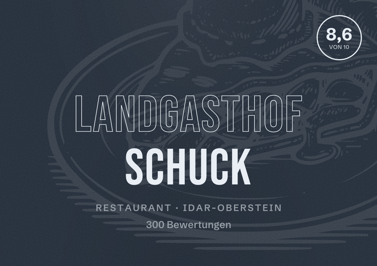 Illustriertes Poster von Landgasthof Schuck, Restaurant in Idar-Oberstein: Bewertung 8,6 von 10 aus 300 Bewertungen
