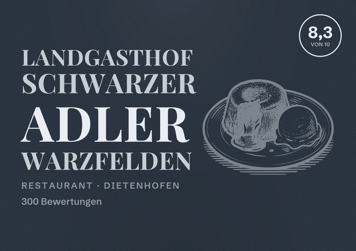 Illustriertes Poster von Landgasthof Schwarzer Adler Warzfelden, Restaurant in Dietenhofen: Bewertung 8,3 von 10 aus 300 Bewertungen