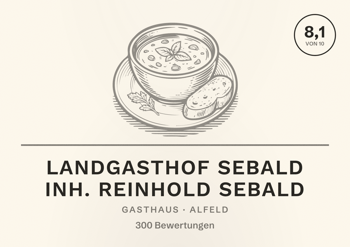 Illustriertes Poster von Landgasthof Sebald Inh. Reinhold Sebald, Gasthaus in Alfeld: Bewertung 8,1 von 10 aus 300 Bewertungen