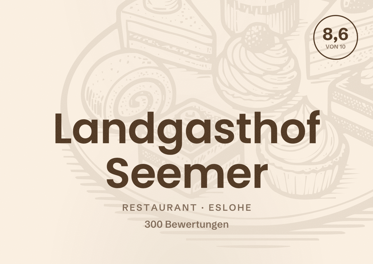 Illustriertes Poster von Landgasthof Seemer, Restaurant in Eslohe: Bewertung 8,6 von 10 aus 300 Bewertungen