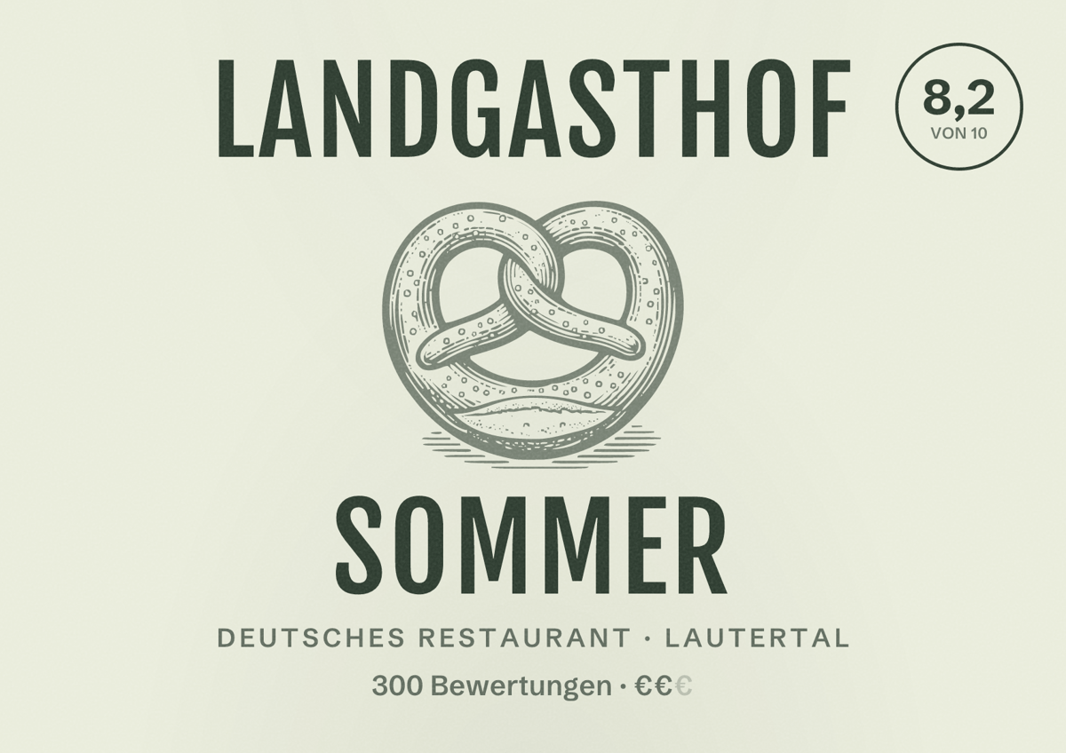 Illustriertes Poster von Landgasthof Sommer, Deutsches Restaurant in Lautertal: Bewertung 8,2 von 10 aus 300 Bewertungen, Preisniveau €€