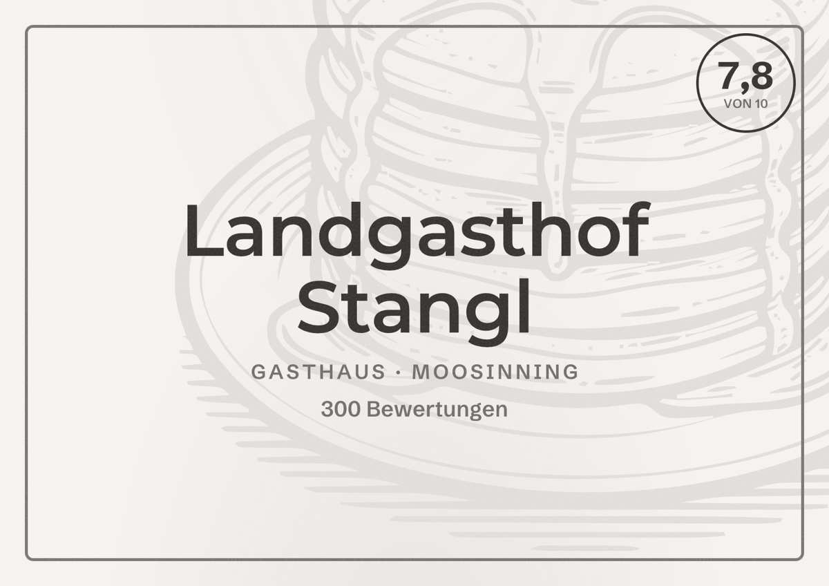 Illustriertes Poster von Landgasthof Stangl, Gasthaus in Moosinning: Bewertung 7,8 von 10 aus 300 Bewertungen