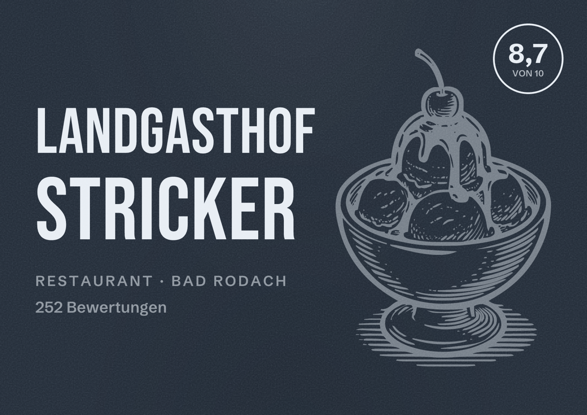Illustriertes Poster von Landgasthof Stricker, Restaurant in Bad Rodach: Bewertung 8,7 von 10 aus 252 Bewertungen