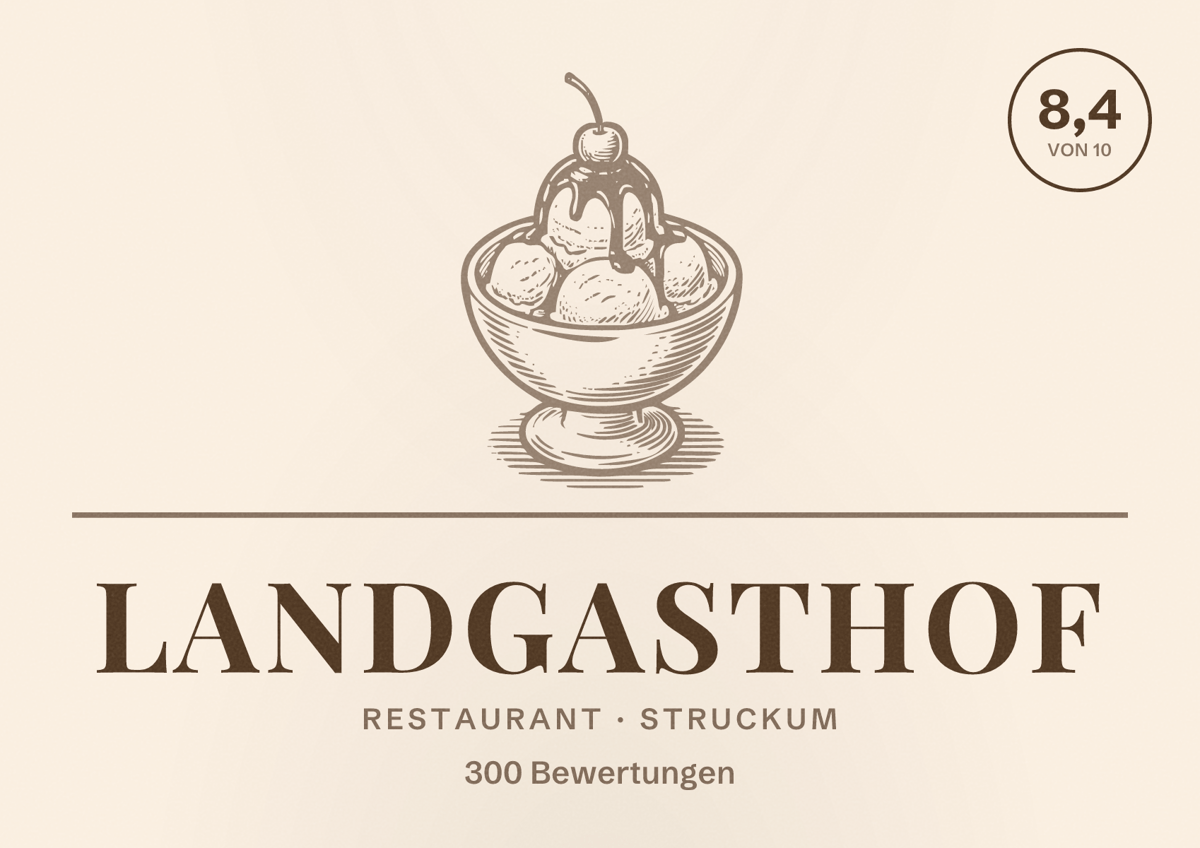 Illustriertes Poster von Landgasthof, Restaurant in Struckum: Bewertung 8,4 von 10 aus 300 Bewertungen