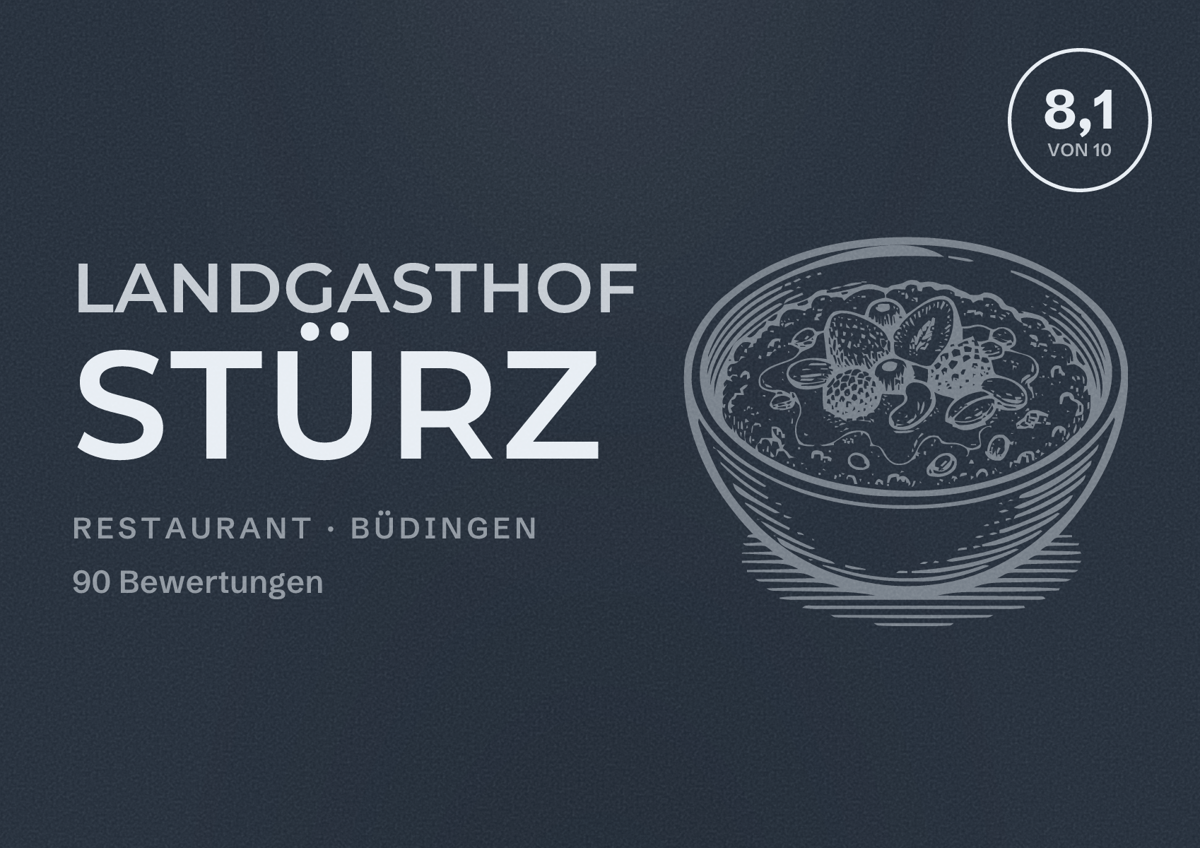 Illustriertes Poster von Landgasthof Stürz, Restaurant in Büdingen: Bewertung 8,1 von 10 aus 90 Bewertungen