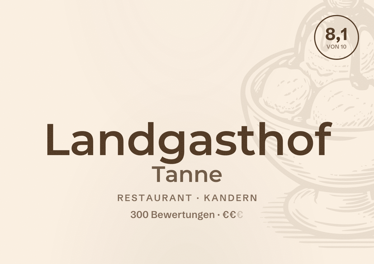 Illustriertes Poster von Landgasthof Tanne, Restaurant in Kandern: Bewertung 8,1 von 10 aus 300 Bewertungen, Preisniveau €€