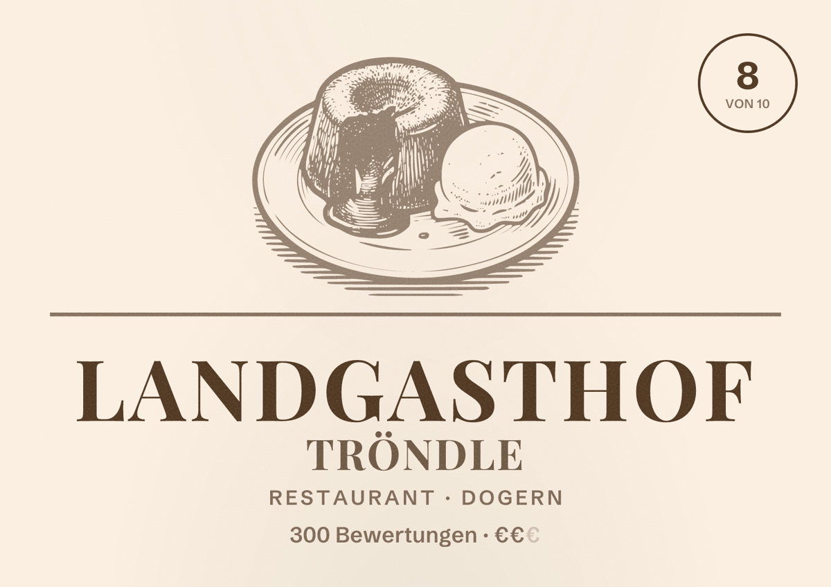 Illustriertes Poster von Landgasthof Tröndle, Restaurant in Dogern: Bewertung 8 von 10 aus 300 Bewertungen, Preisniveau €€