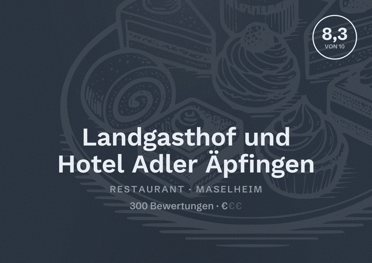 Illustriertes Poster von Landgasthof und Hotel Adler Äpfingen, Restaurant in Maselheim: Bewertung 8,3 von 10 aus 300 Bewertungen, Preisniveau €