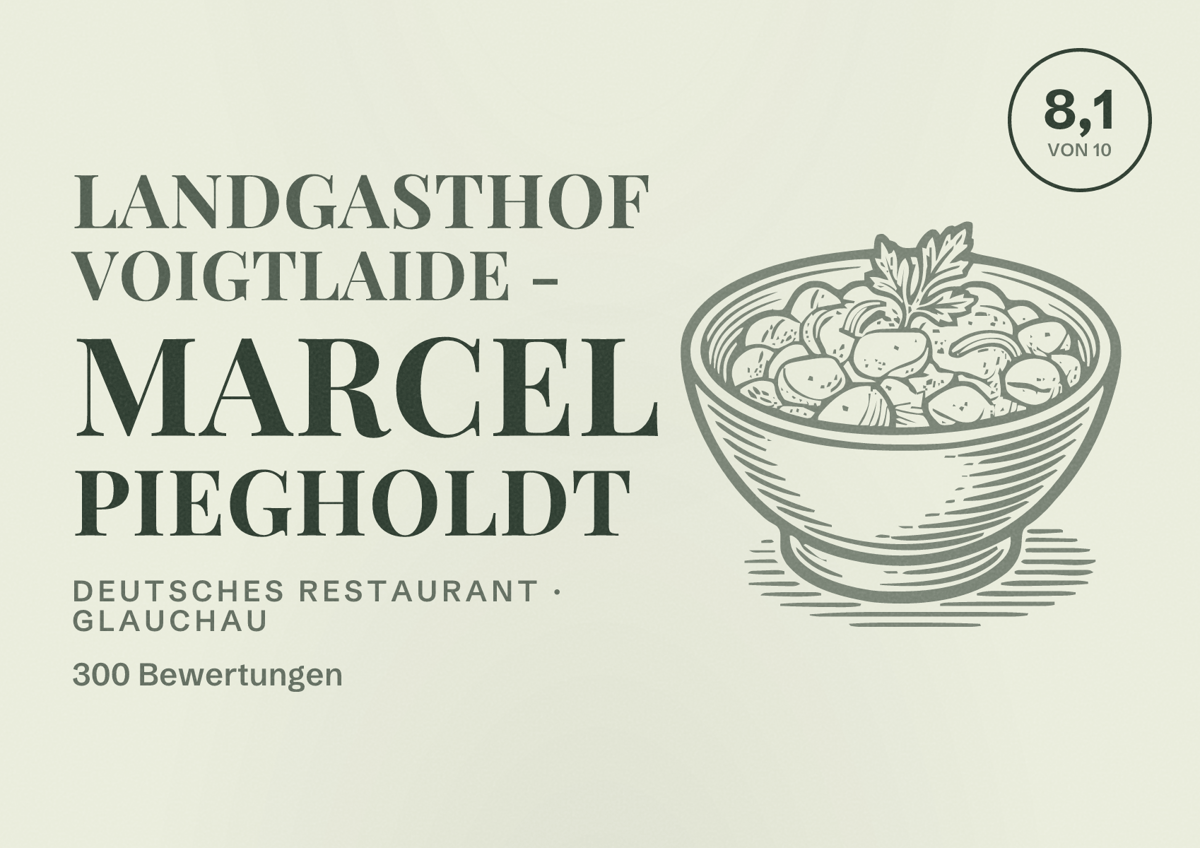 Illustriertes Poster von Landgasthof Voigtlaide - Marcel Piegholdt, Deutsches Restaurant in Glauchau: Bewertung 8,1 von 10 aus 300 Bewertungen