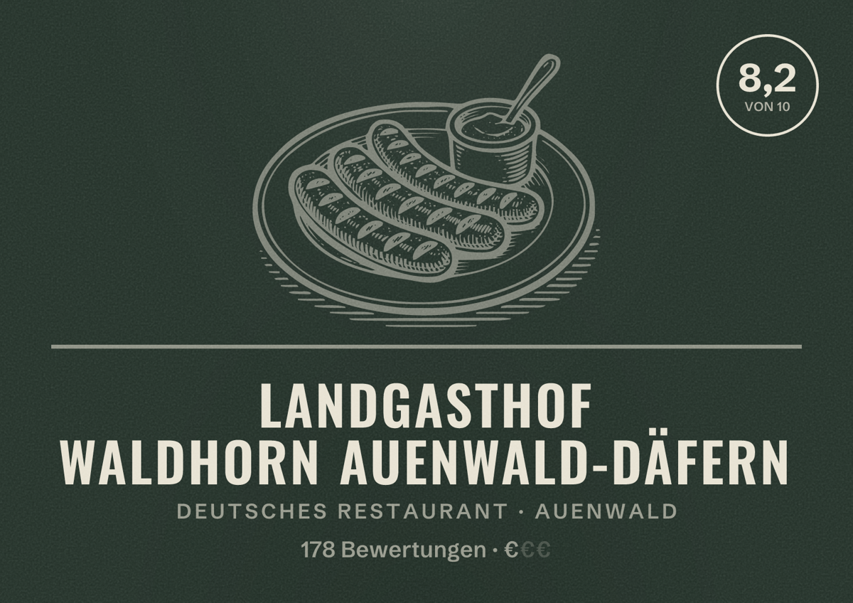 Illustriertes Poster von Landgasthof Waldhorn Auenwald-Däfern, Deutsches Restaurant in Auenwald: Bewertung 8,2 von 10 aus 178 Bewertungen, Preisniveau €