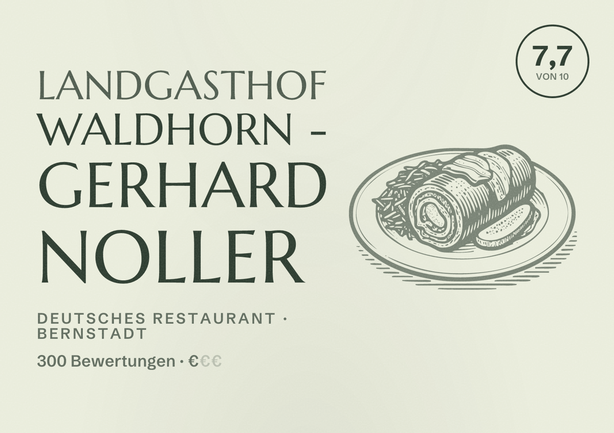 Illustriertes Poster von Landgasthof Waldhorn - Gerhard Noller, Deutsches Restaurant in Bernstadt: Bewertung 7,7 von 10 aus 300 Bewertungen, Preisniveau €