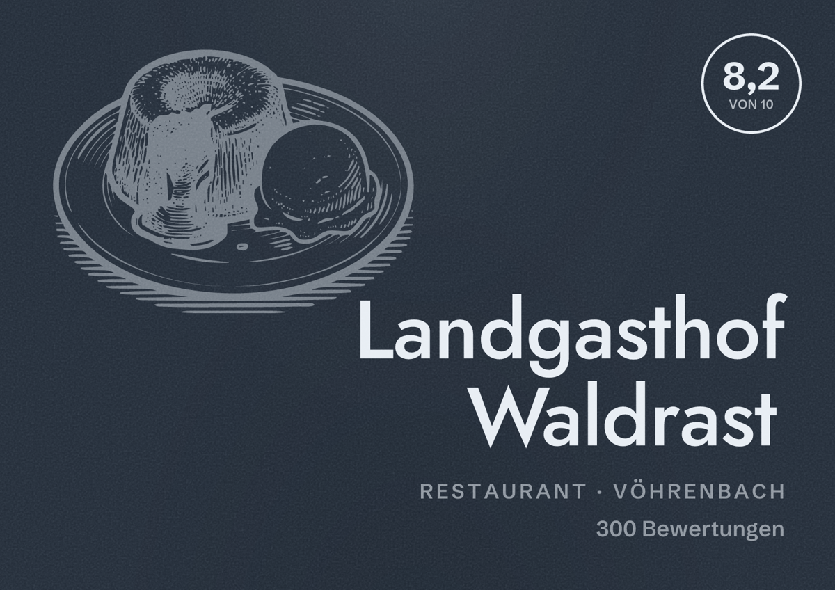 Illustriertes Poster von Landgasthof Waldrast, Restaurant in Vöhrenbach: Bewertung 8,2 von 10 aus 300 Bewertungen