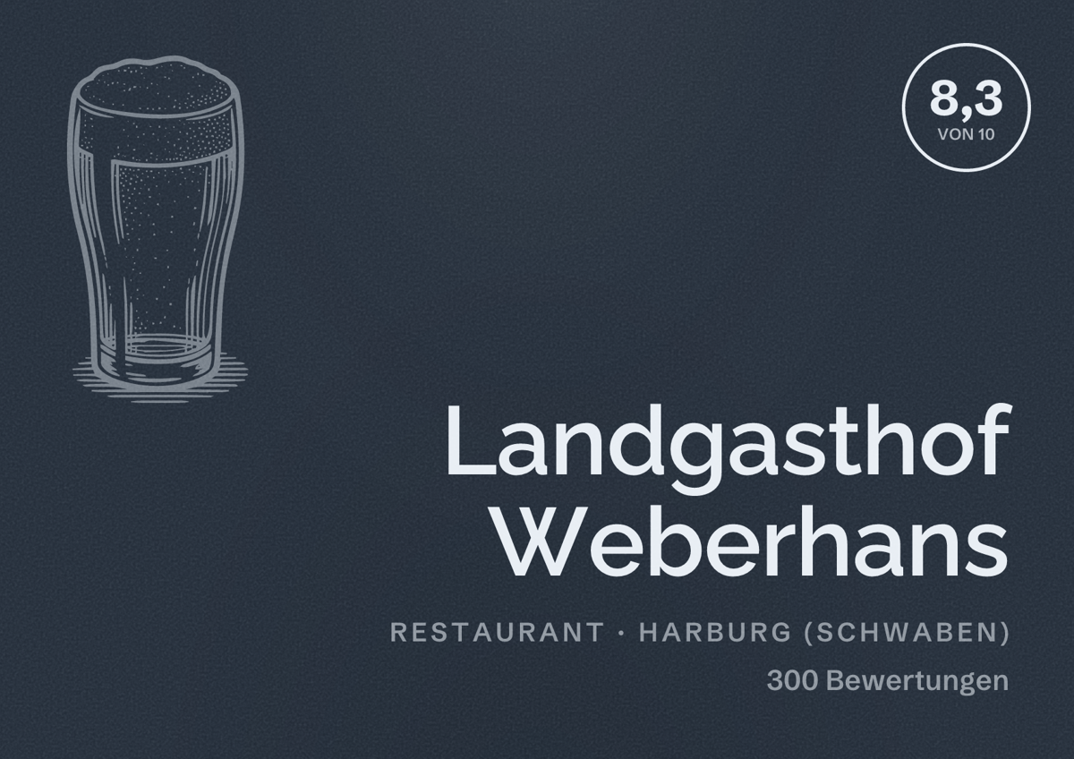 Illustriertes Poster von Landgasthof Weberhans, Restaurant in Harburg (Schwaben): Bewertung 8,3 von 10 aus 300 Bewertungen