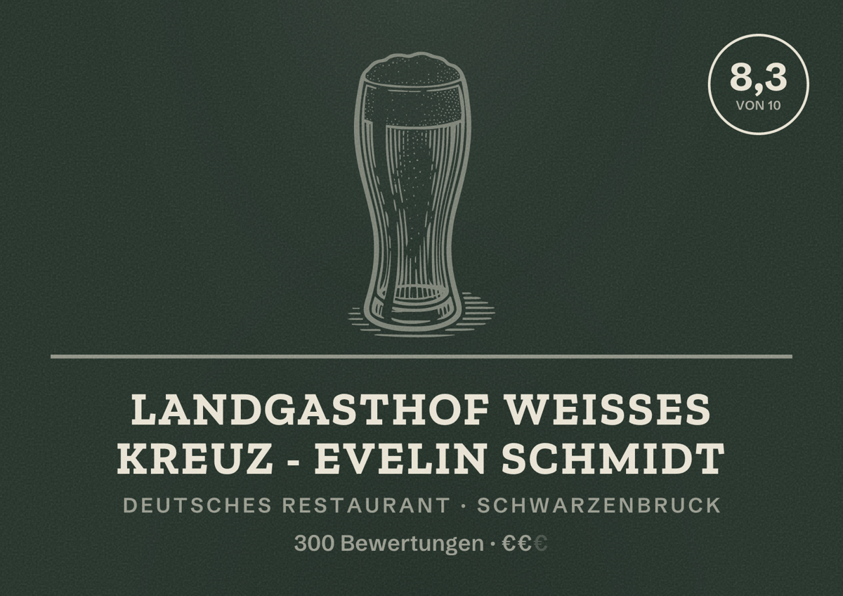 Illustriertes Poster von Landgasthof Weisses Kreuz - Evelin Schmidt, Deutsches Restaurant in Schwarzenbruck: Bewertung 8,3 von 10 aus 300 Bewertungen, Preisniveau €€
