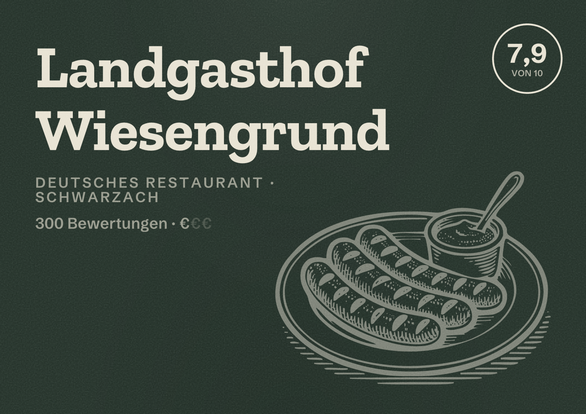 Illustriertes Poster von Landgasthof Wiesengrund, Deutsches Restaurant in Schwarzach: Bewertung 7,9 von 10 aus 300 Bewertungen, Preisniveau €