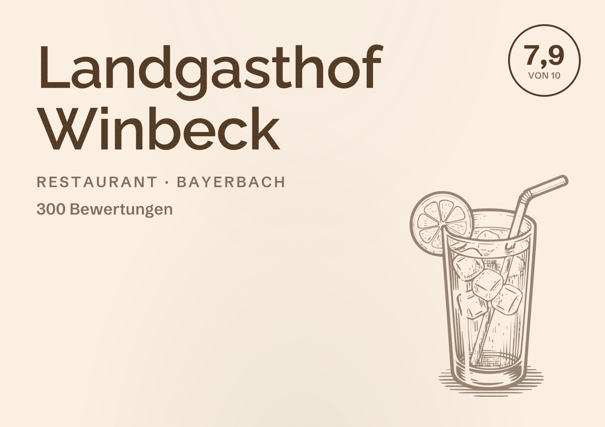 Illustriertes Poster von Landgasthof Winbeck, Restaurant in Bayerbach: Bewertung 7,9 von 10 aus 300 Bewertungen