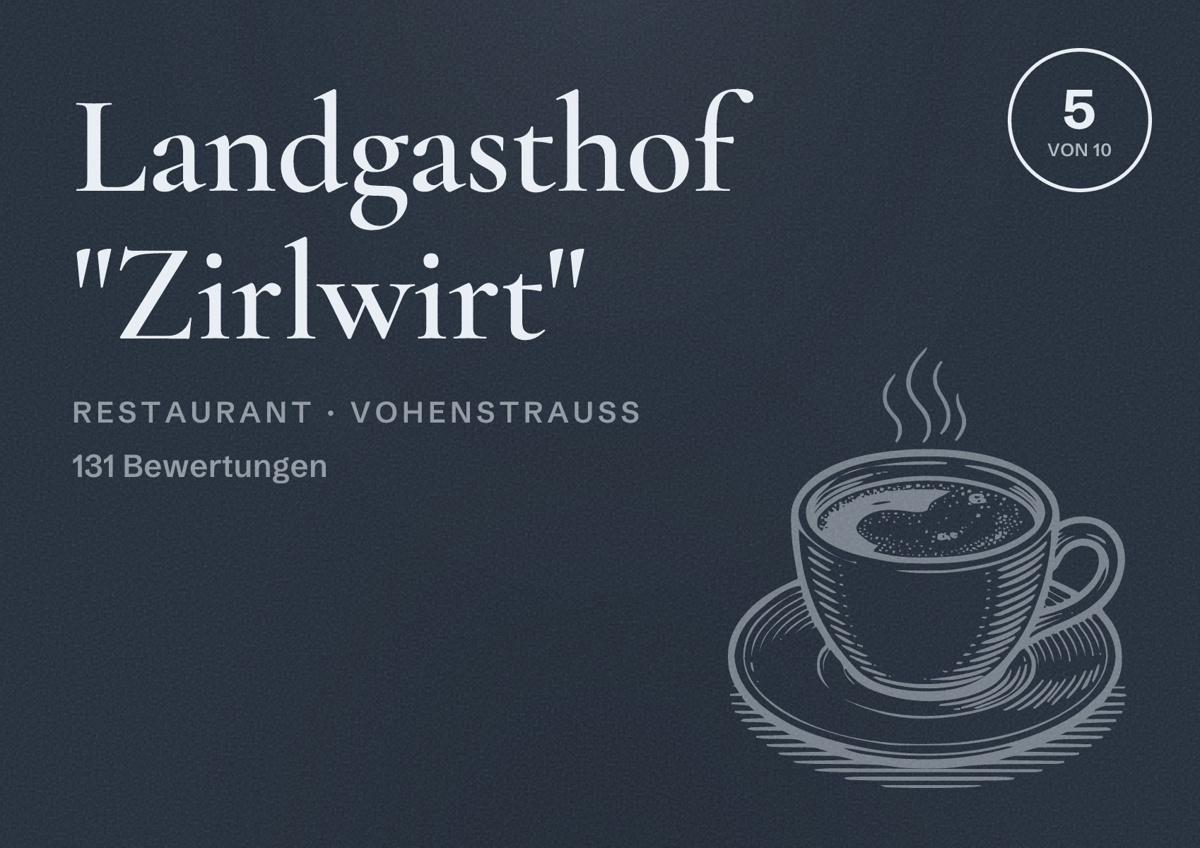 Illustriertes Poster von Landgasthof "Zirlwirt", Restaurant in Vohenstrauß: Bewertung 5 von 10 aus 131 Bewertungen