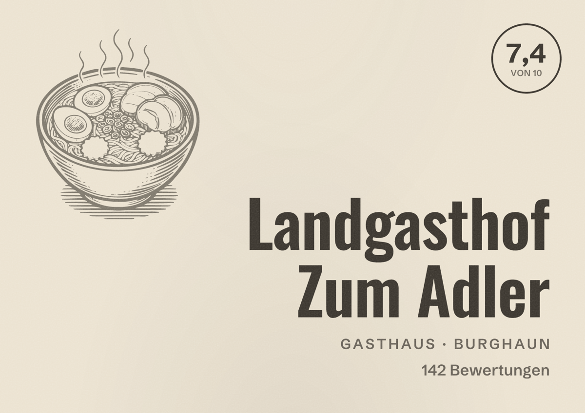 Illustriertes Poster von Landgasthof Zum Adler, Gasthaus in Burghaun: Bewertung 7,4 von 10 aus 142 Bewertungen